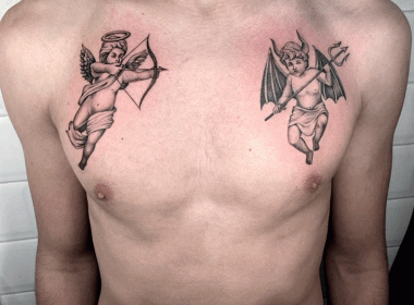 Tatuaje-Angel-y-Diablo-Querubines-en-el-Pecho